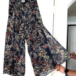 Johnny Was Floral Wide-Leg Sheer Pants - Black with Multicolor Floral